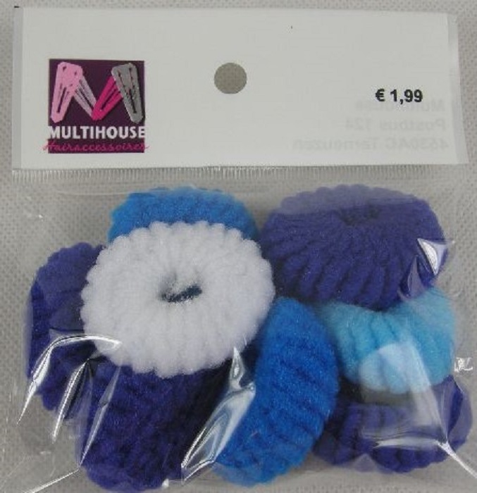 (image for) Haarelastieken blauw teinten.