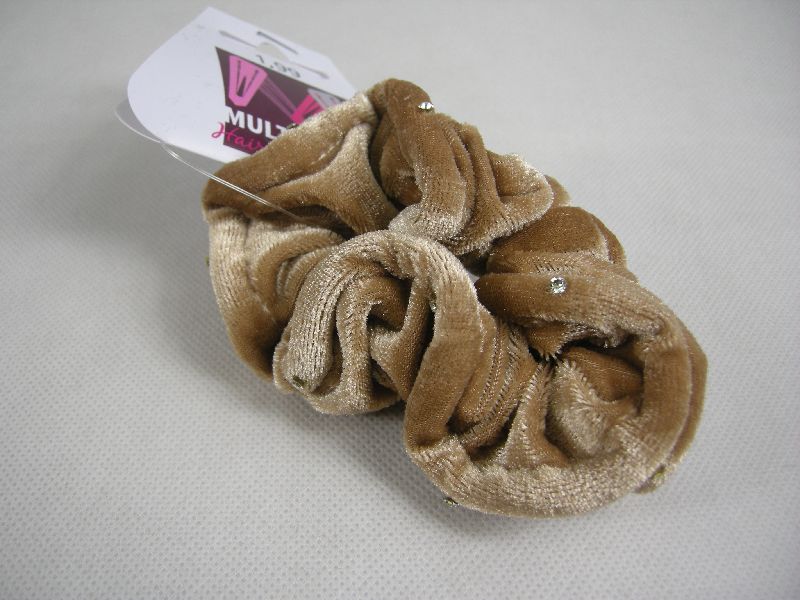 (image for) Scrunchie velours camel met steentjes.